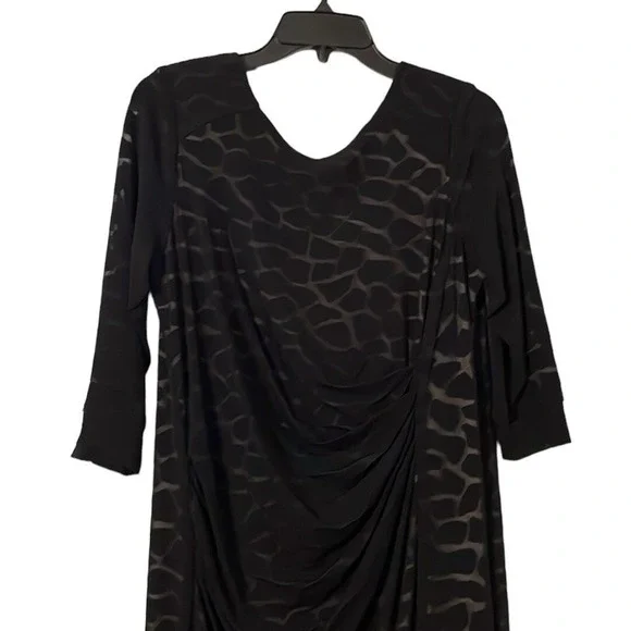 ABS Allen Schwartz Women's Black Midi Side‎ Rushed Animal Print Dress Size 0X - Picture 3 of 9